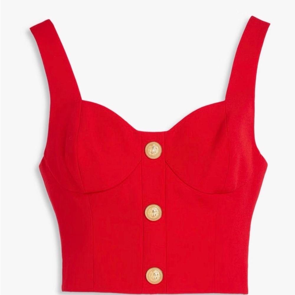 NWT Balmain Red Wool Embellished Crop Top